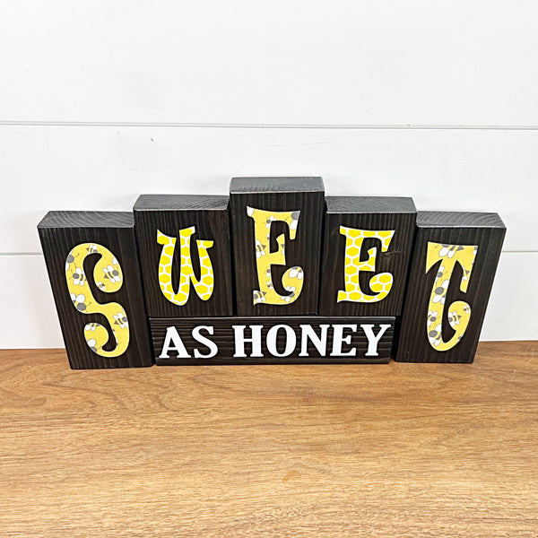 Reversible Bless Our Harvest and Sweet as Honey Rustic Wooden Letter Block Set, Double Sided Decor for Shelf, Mantle or Tabletop