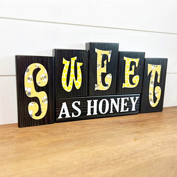 Reversible Bless Our Harvest and Sweet as Honey Rustic Wooden Letter Block Set, Double Sided Decor for Shelf, Mantle or Tabletop