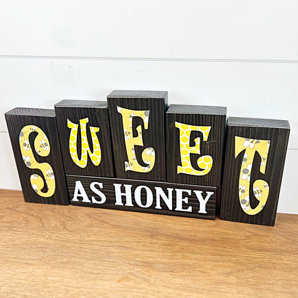 Reversible Bless Our Harvest and Sweet as Honey Rustic Wooden Letter Block Set, Double Sided Decor for Shelf, Mantle or Tabletop