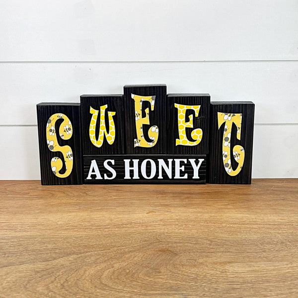 Reversible Bless Our Harvest and Sweet as Honey Rustic Wooden Letter Block Set, Double Sided Decor for Shelf, Mantle or Tabletop