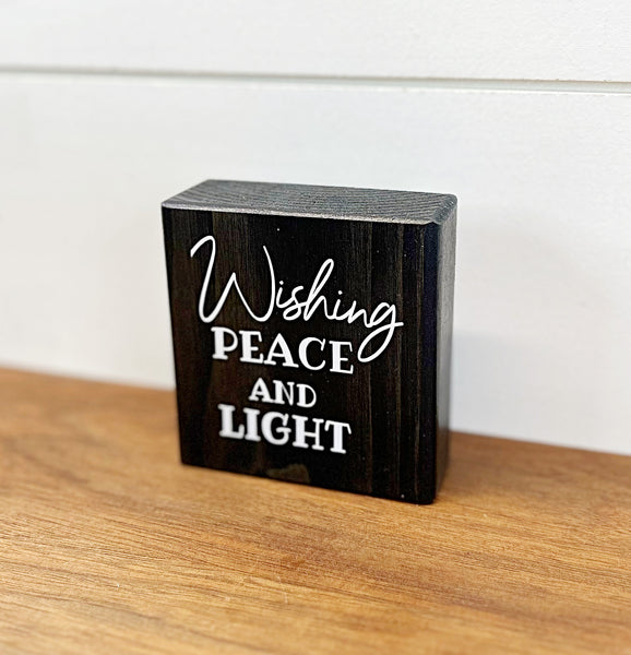 Wishing Peace and Light Mini Hanukkah Block, 3 Inch Block for Tiered Tray or Shelf Decor