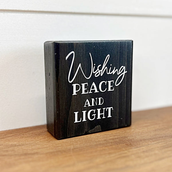 Wishing Peace and Light Mini Hanukkah Block, 3 Inch Block for Tiered Tray or Shelf Decor