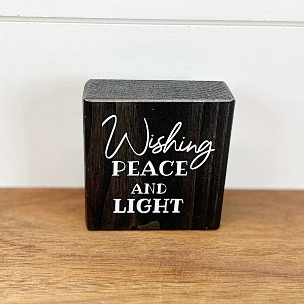 Wishing Peace and Light Mini Hanukkah Block, 3 Inch Block for Tiered Tray or Shelf Decor