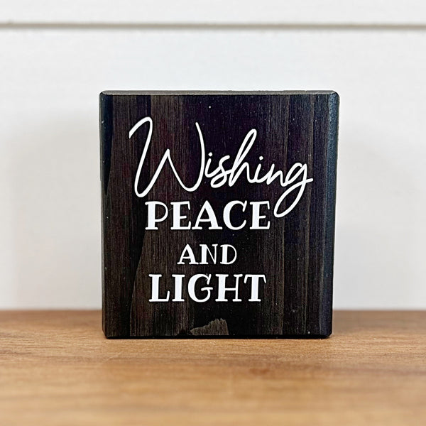 Wishing Peace and Light Mini Hanukkah Block, 3 Inch Block for Tiered Tray or Shelf Decor