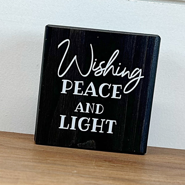 Wishing Peace and Light Mini Hanukkah Block, 3 Inch Block for Tiered Tray or Shelf Decor