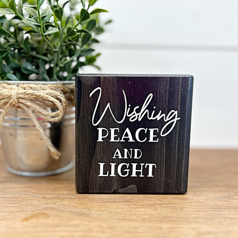 Wishing Peace and Light Mini Hanukkah Block, 3 Inch Block for Tiered Tray or Shelf Decor