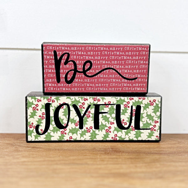 Reversible Christmas and Thanksgiving Shelf Decor - Be Joyful and Give Thanks Stacked Block Set - Rustic Christmas Blocks