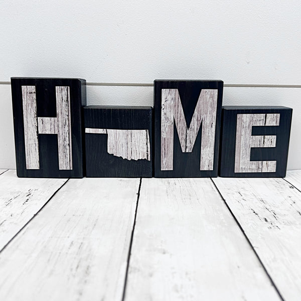 Oklahoma Home Rustic Wooden Letter Block Set for Shelf, Mantle Tabletop Decor