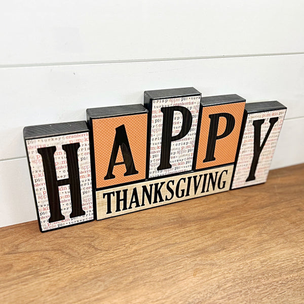 Reversible Merry Christmas and Happy Thanksgiving Letter Block Set for Shelf or Mantle Decor