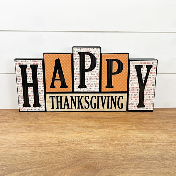 Reversible Merry Christmas and Happy Thanksgiving Letter Block Set for Shelf or Mantle Decor