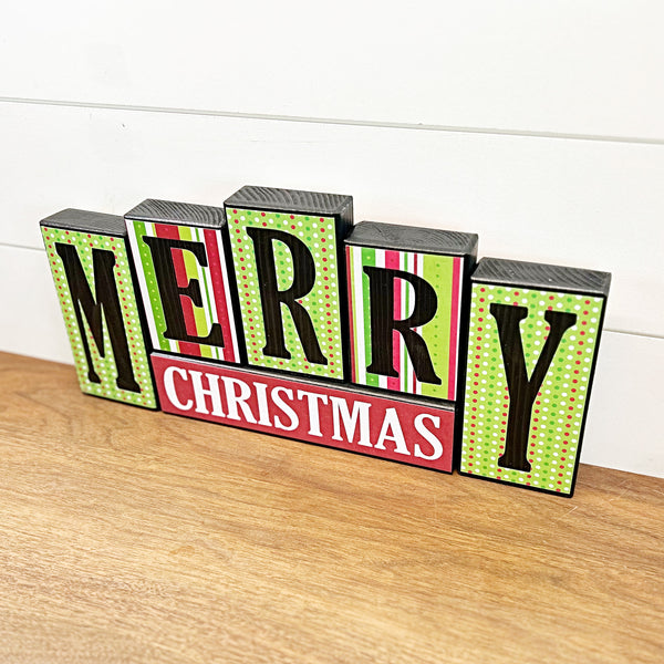 Reversible Merry Christmas and Happy Thanksgiving Letter Block Set for Shelf or Mantle Decor