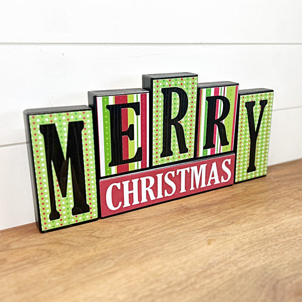 Reversible Merry Christmas and Happy Thanksgiving Letter Block Set for Shelf or Mantle Decor