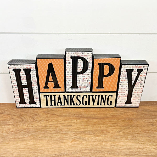 Reversible Merry Christmas and Happy Thanksgiving Letter Block Set for Shelf or Mantle Decor