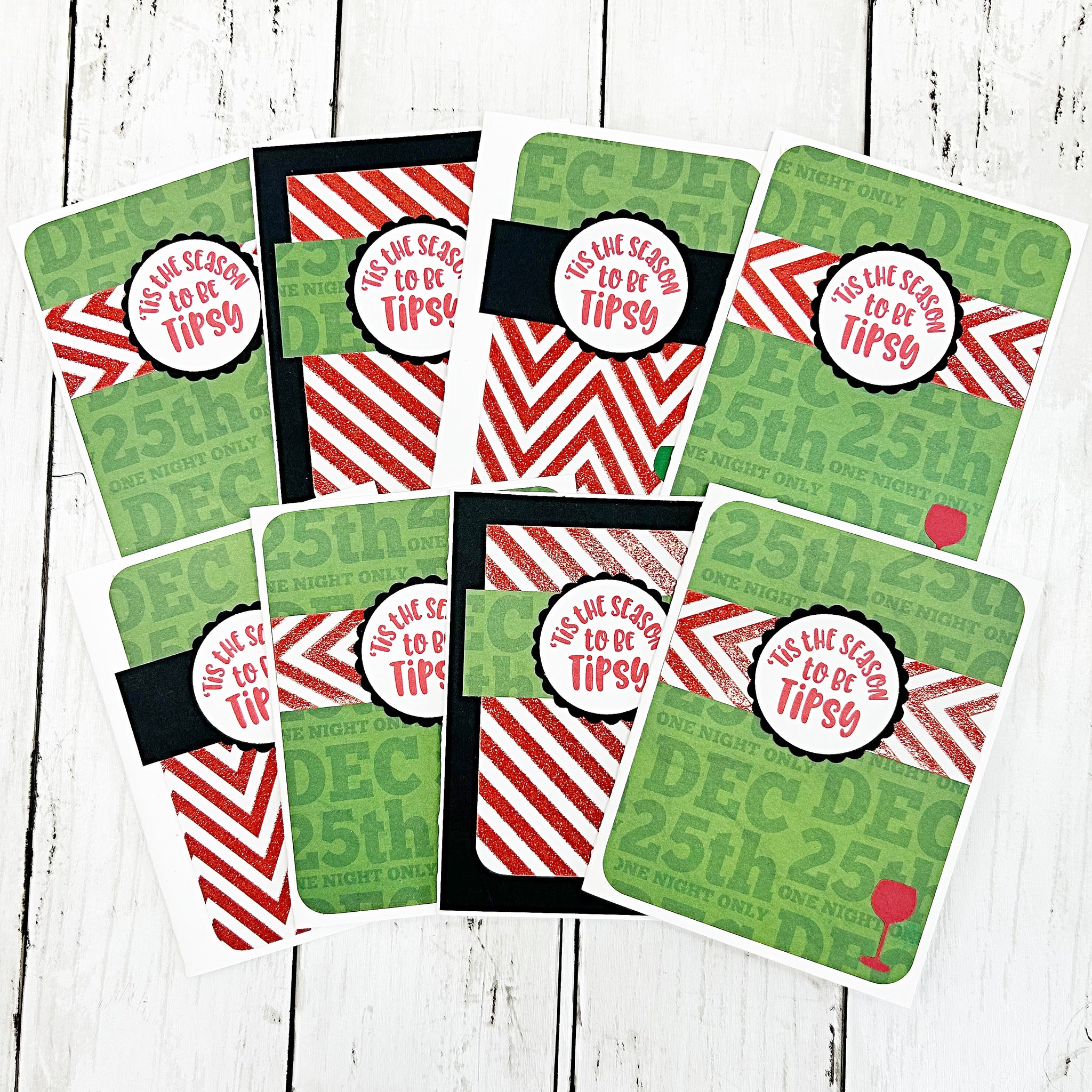 Fun Cocktail Themed Christmas Card Set of 8, Handmade Holiday Cards