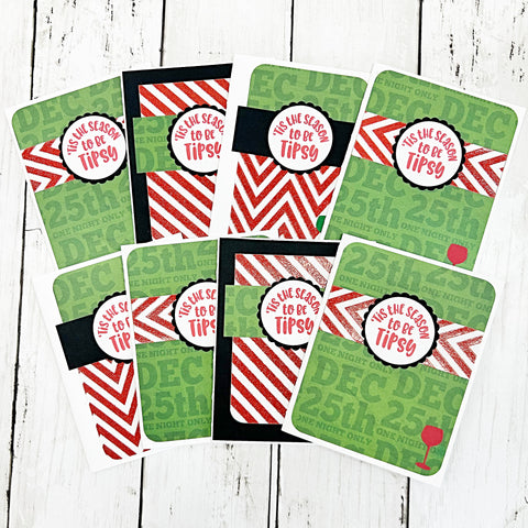 Fun Cocktail Themed Christmas Card Set of 8, Handmade Holiday Cards