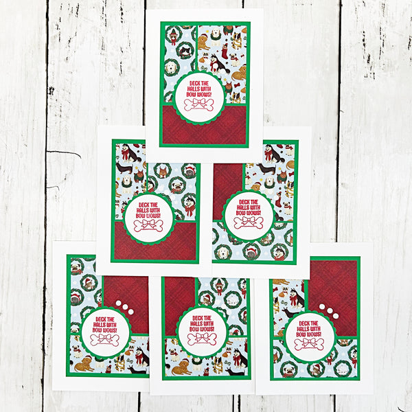 Cute Christmas Dogs Card Set of 6, Handmade Holiday Cards