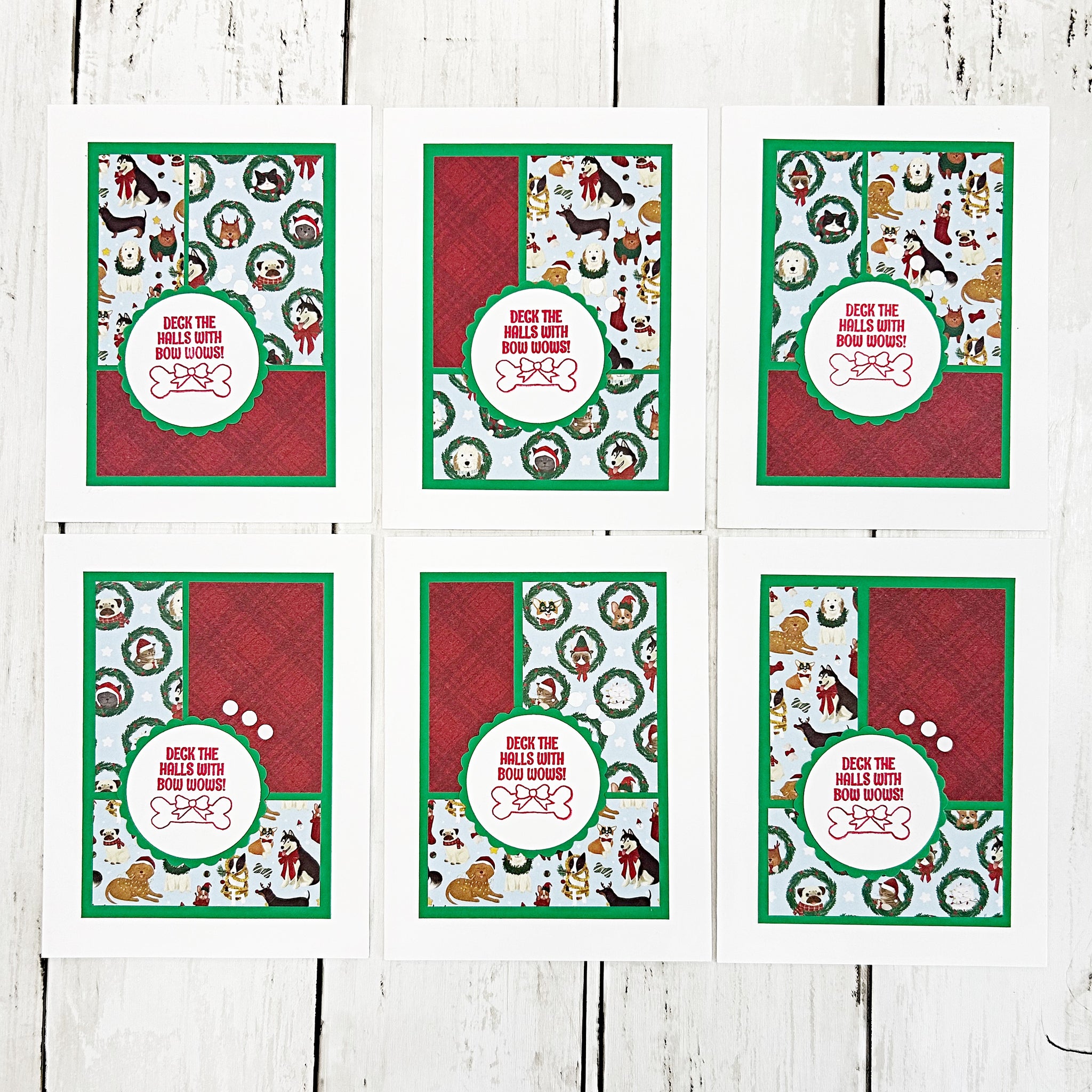 Cute Christmas Dogs Card Set of 6, Handmade Holiday Cards