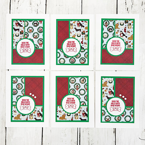 Cute Christmas Dogs Card Set of 6, Handmade Holiday Cards