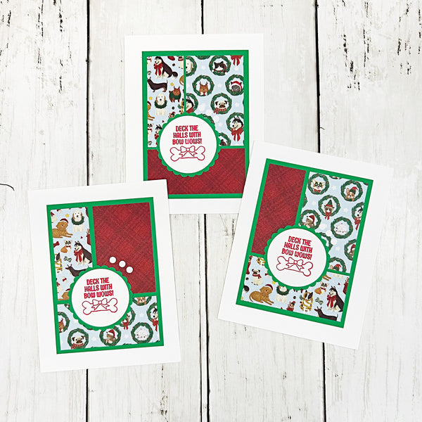 Cute Christmas Dogs Card Set of 6, Handmade Holiday Cards