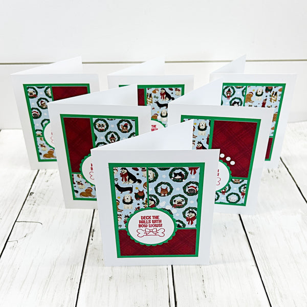 Cute Christmas Dogs Card Set of 6, Handmade Holiday Cards