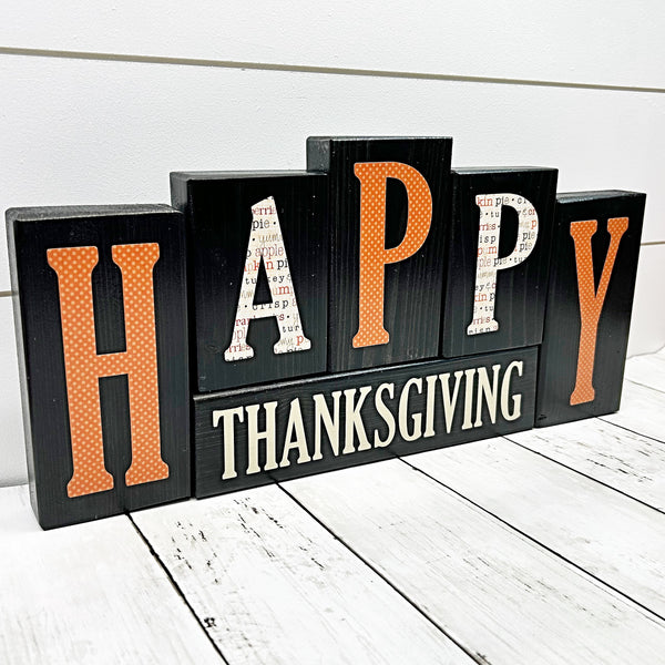 Reversible Merry Christmas/Happy Thanksgiving Letter Block Set for Shelf or Mantle Decor