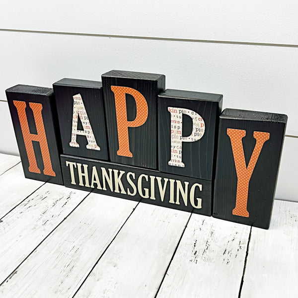 Reversible Merry Christmas/Happy Thanksgiving Letter Block Set for Shelf or Mantle Decor