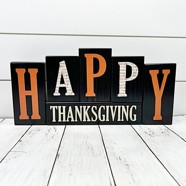 Reversible Merry Christmas/Happy Thanksgiving Letter Block Set for Shelf or Mantle Decor