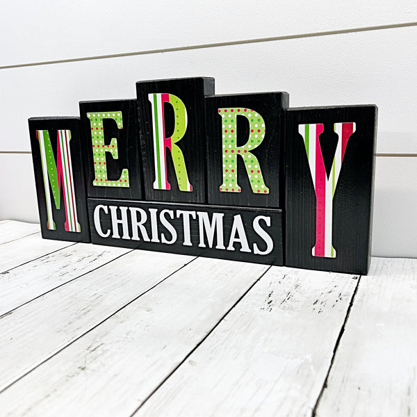 Reversible Merry Christmas/Happy Thanksgiving Letter Block Set for Shelf or Mantle Decor