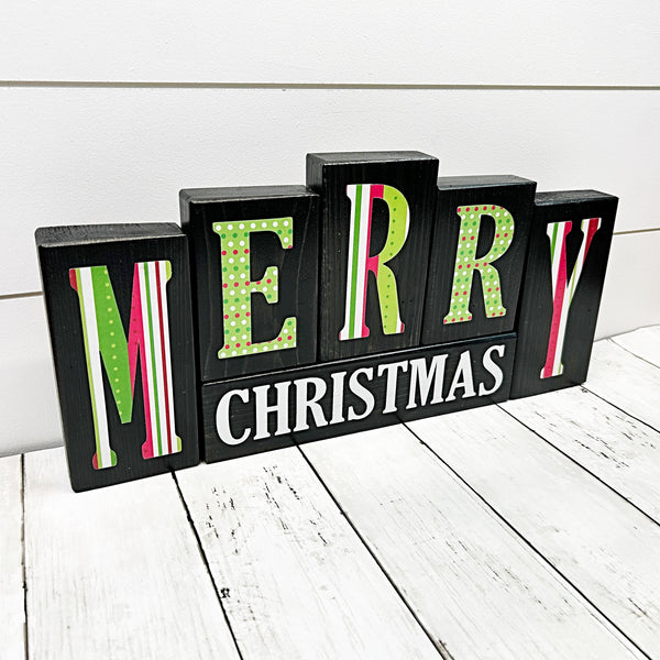 Reversible Merry Christmas/Happy Thanksgiving Letter Block Set for Shelf or Mantle Decor