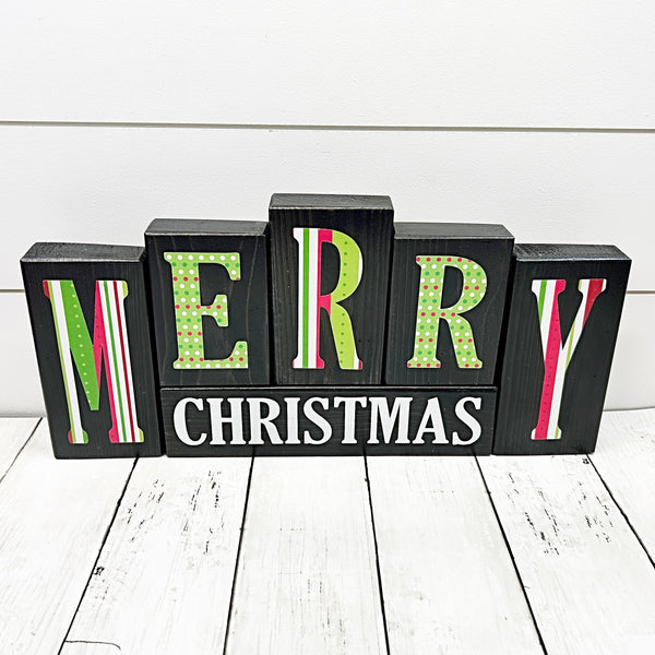 Reversible Merry Christmas/Happy Thanksgiving Letter Block Set for Shelf or Mantle Decor