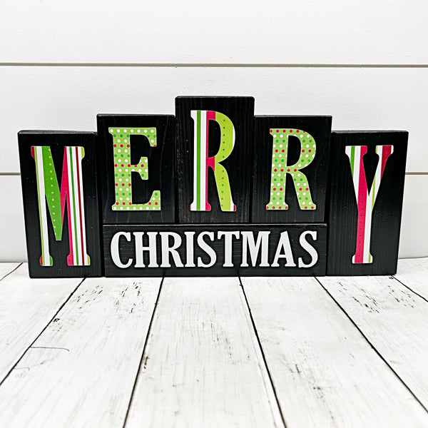 Reversible Merry Christmas/Happy Thanksgiving Letter Block Set for Shelf or Mantle Decor