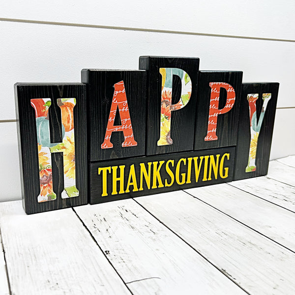 Reversible Merry Christmas/Happy Thanksgiving Block Set for Mantle or Shelf Decor