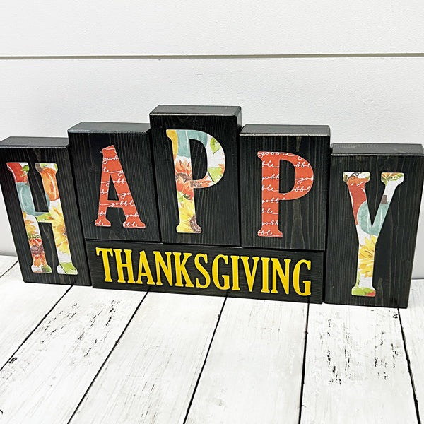 Reversible Merry Christmas/Happy Thanksgiving Block Set for Mantle or Shelf Decor