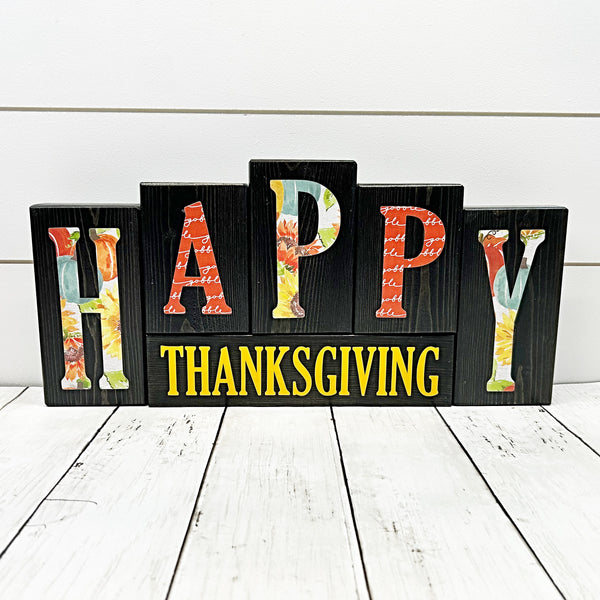 Reversible Merry Christmas/Happy Thanksgiving Block Set for Mantle or Shelf Decor