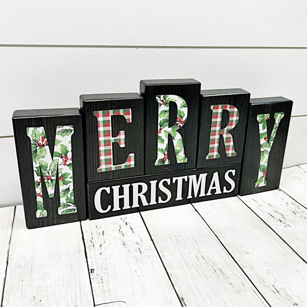 Reversible Merry Christmas/Happy Thanksgiving Block Set for Mantle or Shelf Decor