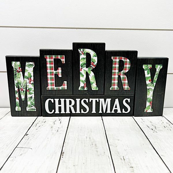 Reversible Merry Christmas/Happy Thanksgiving Block Set for Mantle or Shelf Decor