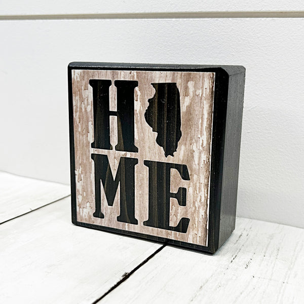 3 inch brown and white wood block with Illinois home side view