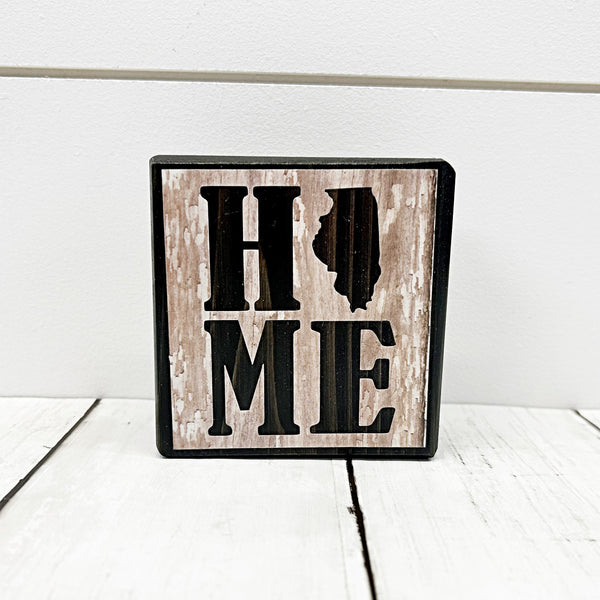 3 inch brown and white wood block with Illinois home front