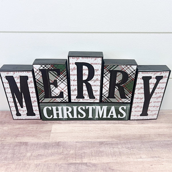 Reversible Merry Christmas and Happy Thanksgiving Letter Block Set for Mantle or Shelf Decor