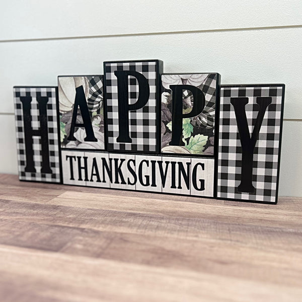 Reversible Merry Christmas and Happy Thanksgiving Letter Block Set for Mantle or Shelf Decor