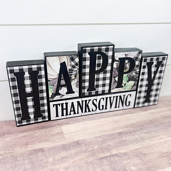 Reversible Merry Christmas and Happy Thanksgiving Letter Block Set for Mantle or Shelf Decor