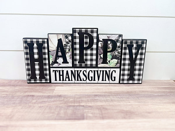 Reversible Merry Christmas and Happy Thanksgiving Letter Block Set for Mantle or Shelf Decor