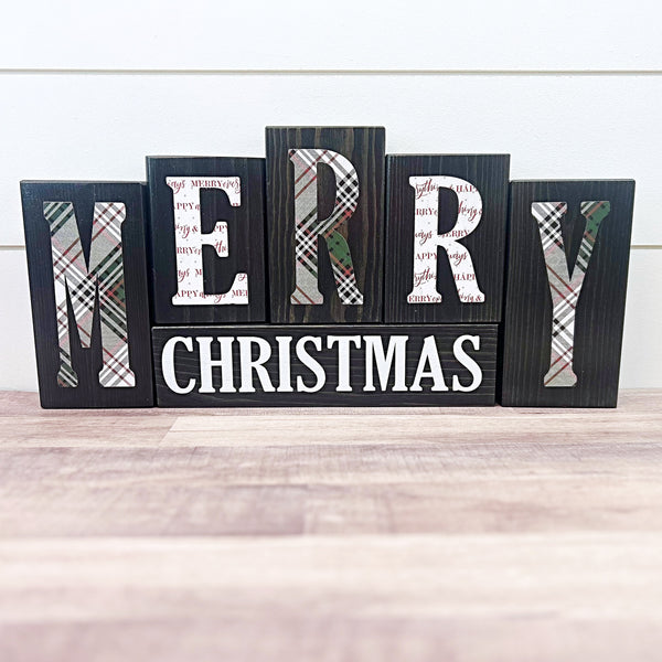 Reversible Merry Christmas and Happy Thanksgiving Letter Block Set for Mantle or Shelf Decor