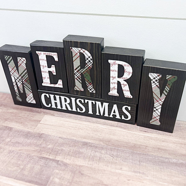 Reversible Merry Christmas and Happy Thanksgiving Letter Block Set for Mantle or Shelf Decor