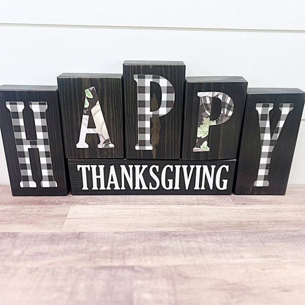 Reversible Merry Christmas and Happy Thanksgiving Letter Block Set for Mantle or Shelf Decor