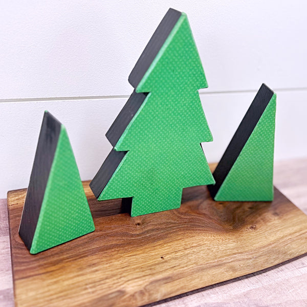 Green Wooden Christmas Tree Trio, Set of 3 Decorative Tree Shelf Sitters