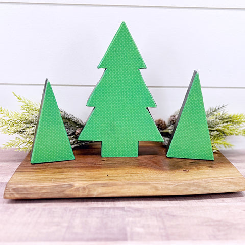 Green Wooden Christmas Tree Trio, Set of 3 Decorative Tree Shelf Sitters