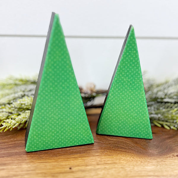 Green Wooden Christmas Tree Trio, Set of 3 Decorative Tree Shelf Sitters