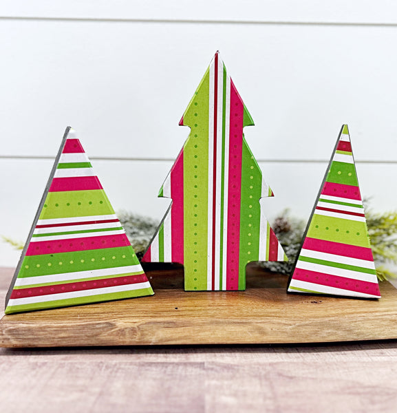 Striped Wooden Christmas Tree Trio, Set of 3 Decorative Tree Shelf Sitters