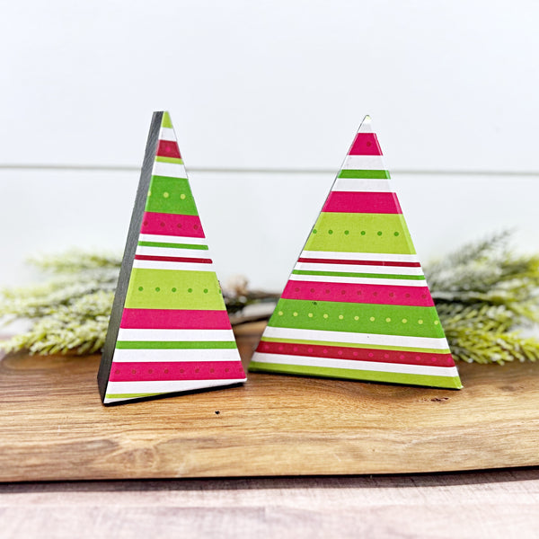 Striped Wooden Christmas Tree Trio, Set of 3 Decorative Tree Shelf Sitters